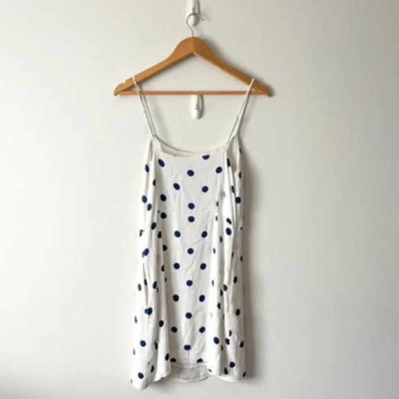 Aritzia Wilfred Isabelle Polka Dot Mini Dress White Navy Blue Size 8 - Picture 6 of 6